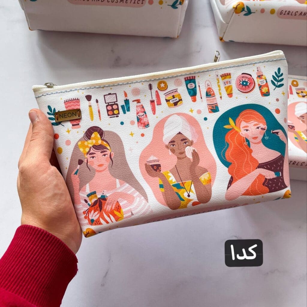 کیف آرایشی طلقی چرم مصنوعی چاپی